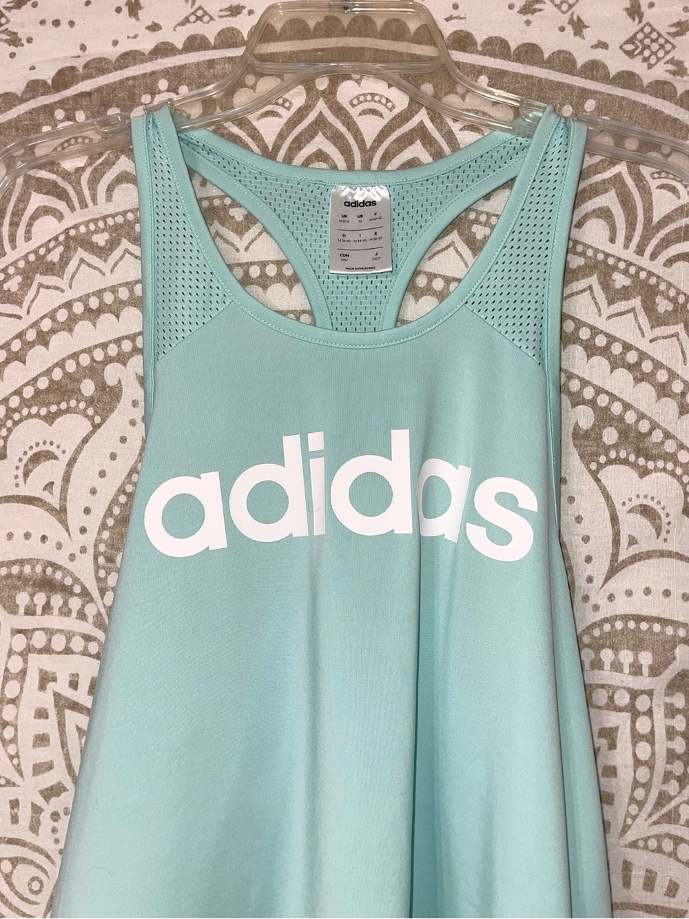 "ADIDAS" LADIES CLIMATE MINT & WHITE TANK TOP WITH OPEN BACK, SIZE MEDIUM - Picture 2 of 3